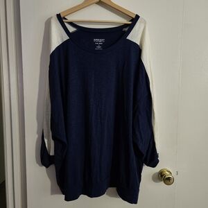 SIZE 6 TORRID super soft slub jersey navy blue white long sleeve